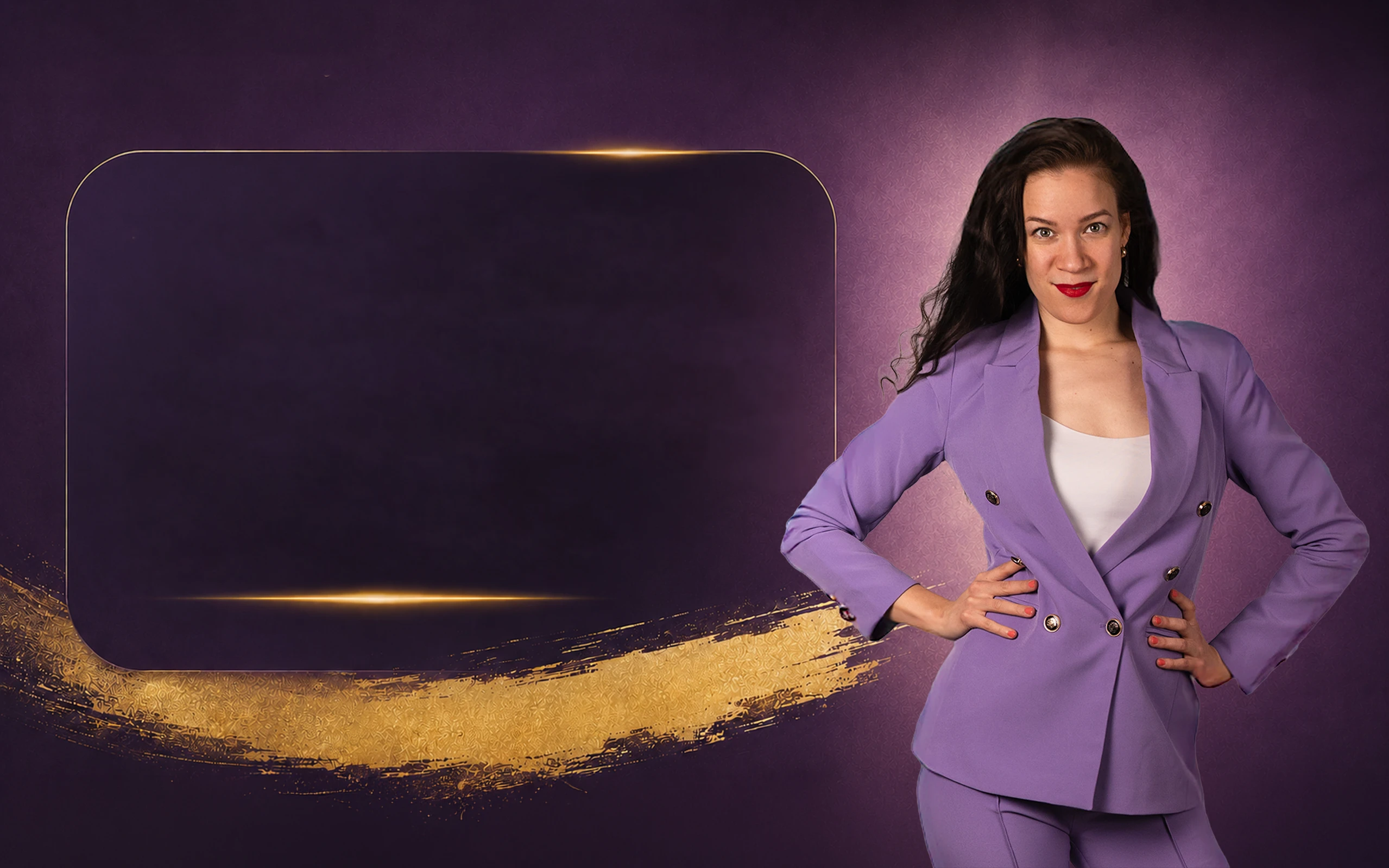 Linda in a violet suit